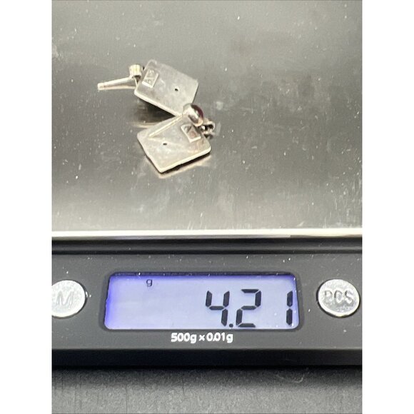 Vintage Sterling Silver Garnet Earrings Stud Square Dangle Geometric 1" Long - Picture 11 of 13